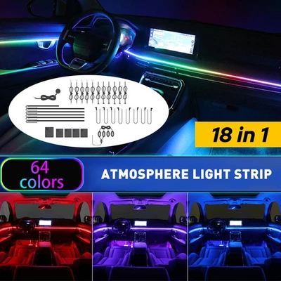RGB Interior Coche Sinfonía Atmósfera LED Guía Acrílico Fibra Óptica Luz Ambiente Foto 1 de 4