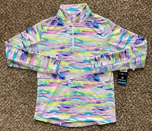 IBKUL Top Women's Small Jessie Plum Multicolor Print 1/4 Zip Long Sleeve UPF 50 - Picture 1 of 10