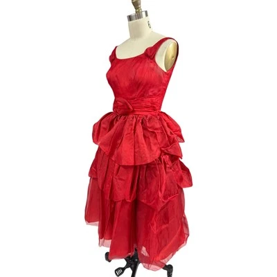 Винтажный 1950-х красный платье шелк Organdy платье Trashy Diva Sz 6 поврежден - Изображение 1 из 4