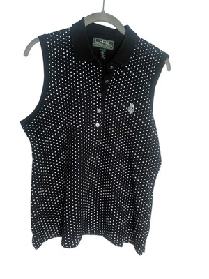 LRL Lauren Ralph Lauren Active De Colección Logo Cresta Polo Top Negro Golf Preppy Polka Foto 1 de 4