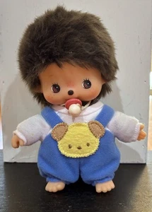 Monchhichi BEBICHHICHI Plush Baby Boy Monkey w/ Pacifier Blue Overalls Sekiguchi - Picture 1 of 10