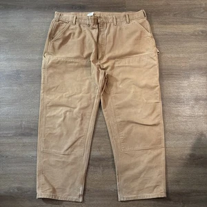 VTG Carhartt Carpenter Pants Men's 46 X 30 Brown Cotton Double Knee Dungaree Fit - Picture 1 of 9