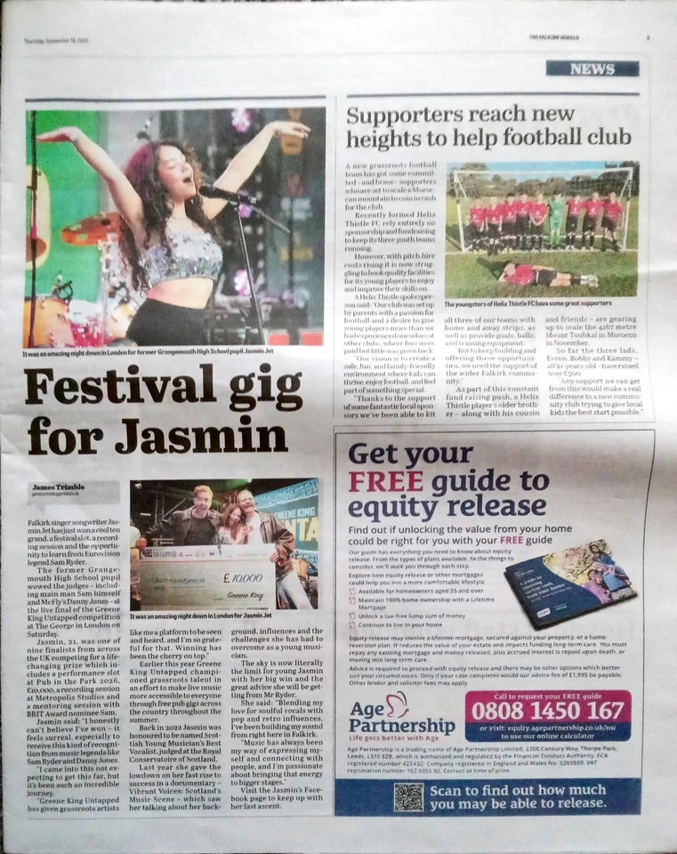 Jasmin Jet Article September 18 2025 The Falkirk Herald - Image 1 of 1