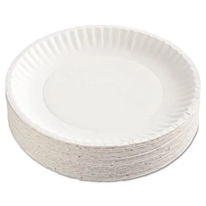 AJM Packaging Corporation Uncoated Paper Plates, 9 Inches, White, Round, 100/... - Picture 1 of 12