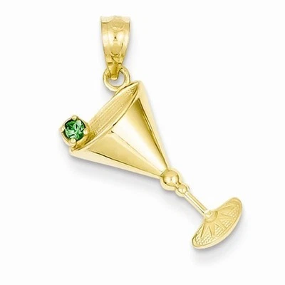 VASO MARTINI ORO AMARILLO 14K CON COLGANTE VERDE CZ OLIVA Foto 1 de 2