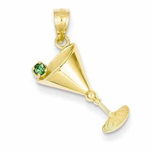 VASO MARTINI ORO AMARILLO 14K CON COLGANTE VERDE CZ OLIVA Foto 1 de 2