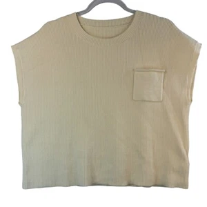 Sleeveless Knit Sweater Vest Top Pocket Casual Layering Cream Butter Yellow Sz L - Picture 1 of 8