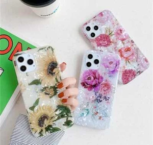Glossy Flower Shockproof Case For iphone 14 15 Pro Max 13 11 12 XS Max XR 7 SE - Picture 1 of 28