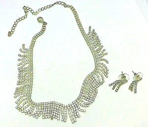 Vintage Rhinestone Diamante Silver Metal Choker/Necklace and Earrings Set 1980' - Picture 1 of 5