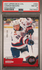 EXCLUSIVES #/100 Connor Bedard 2021-22 Upper Deck CHL Stars #302 PSA 8 Rookie RC