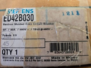 Siemens ED42B030 Type ED4 Breaker 2 Pole 30 Amp 480V Load Side Lug - Picture 1 of 4