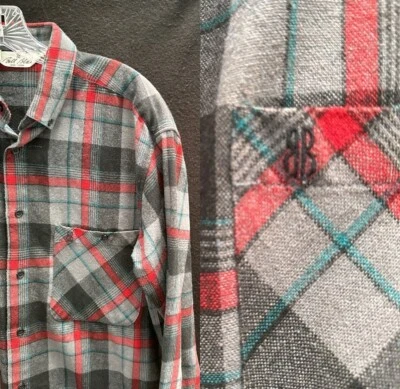 Vtg BILL BLASS Black Gray Red Flannel Plaid Shirt~Lrg~Split Back - Image 1 of 4