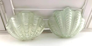 Vintage 1930's Clam Shell Art Deco Glass Wall Light Shade Odeon X 2 VGC - Picture 1 of 24
