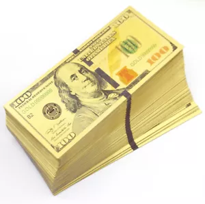Wholesale 500 Pcs New $100 Color Gold Banknotes Paper Money Craft Collection - Picture 1 of 7