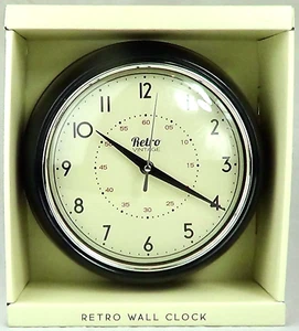 Reloj de pared retro negro, analógico de metal redondo 24 cm batería op cocina - Imagen 1 de 7