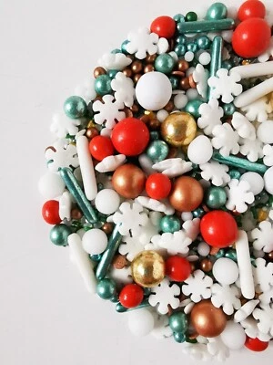 PASTEL CAKES SPRINKLES Cake Toppers Sprinkles Luxury Christmas GOLD Red Green Xmas Cupcake 50g