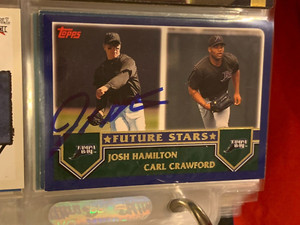 JOSH HAMILTON CARL CRAWFORD AUTOGRAPHED SIGNED 2003 TOPPS CARD RAYS COA