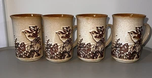 Vintage 1970s Ashdale Pottery Wren Birds Vintage Countryside Scene Mugs Set 4 - Picture 1 of 6