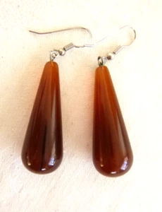 Very Old Antique Amber Teardrop Dangle Earrings 2.5 " Long Pierced w/Hooks - Picture 1 of 3