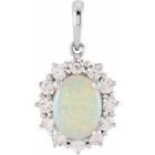 14K White Natural White Opal & 1/3 CTW Natural Diamond Halo-Style Pendant