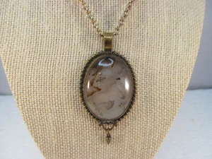Vintage Halskette ovaler Achat Edelstein Anhänger - Bild 1 von 11