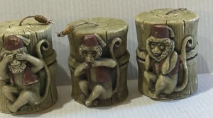 VINTAGE 4” TALL MONKEY HEAR SEE SPEAK NO EVIL CANDLES SET OF 3 - Picture 1 of 4