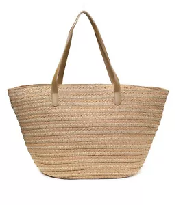 Strandtasche Sommertasche groß Damen Shopper Korbtasche geflochten Braun Gold - Bild 1 von 8