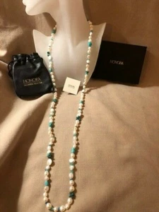 Honora freshwater white pearl strand with turquoise and apatite. 40" .925 NIB - Bild 1 von 4