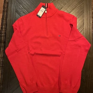 Tommy Hilfiger Herrenpullover Viertelreißverschluss rot Größe Small Mode - Bild 1 von 4
