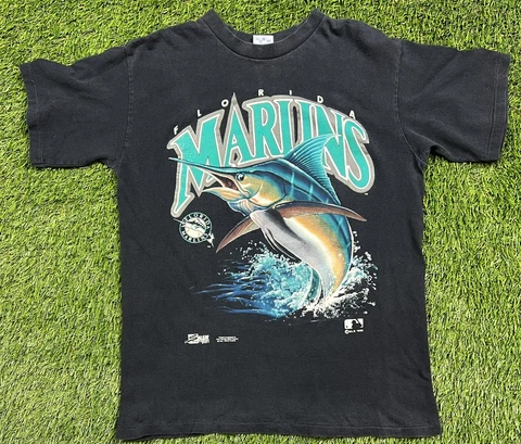 Vintage 1992 Salem Sportswear Florida Marlins MLB T-Shirt Men's M USA Black Cover