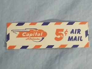 Vtg Capital Airlines Luggage Gum Back Label Decal Sticker Stamp 5 Cent Air Mail - Picture 1 of 2