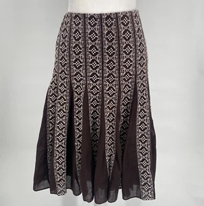 Ann Taylor Skirt Womens Size 8 Brown Embroidered Panels Flare Office Career Boho - Picture 1 of 14