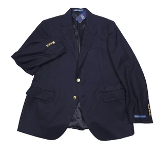 $898 Polo Ralph Lauren Navy Blue Wool Blazer Jacket w/ Gold Buttons Mens 42R - Picture 1 of 13