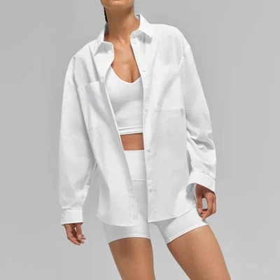 ALO Yoga Cotton Real Deal Button Up Long Sleeve in White size Small EUC - Image 1 of 4