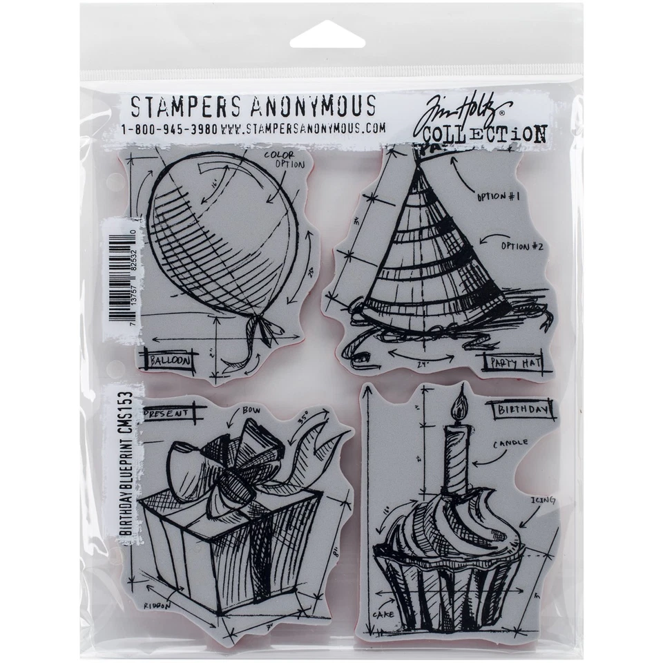 Estampillas adhesivas de Tim Holtz de estampadores anónimos 7"X8,5" - plano de cumpleaños Foto 1 de 1