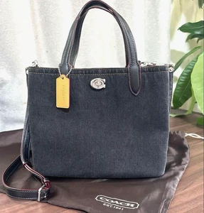 COACH Willow Denim Tote Bag Turnlock 2Way Shoulder Handbag w/ Dust Bag From JP - Picture 1 of 4