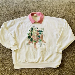 Vintage 90er Morgensonne Blumen Sweatshirt Oma Blumenstrauß grau Gr. XL - Bild 1 von 8