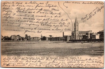 Postcard NJ Jersey City Heights - Central and Manhattan Aves from Old Reservoir - Image 1 of 2