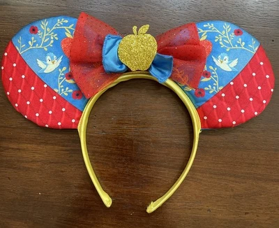 Orejas de Minnie Mouse Blancanieves Manzana Rojo Azul Diadema Parques Disney Princesa Foto 1 de 4