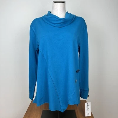 Size Small. Lulu-B Dark Turquoise Cowl Neck Sweater w/ Button Detail. New w/ Tag - Image 1 of 4