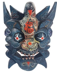 Stammes-Volkskunst indonesisch 12 Zoll Holz handgeschnitzt Drachenbestie Mahakala Kopfmaske - Bild 1 von 11