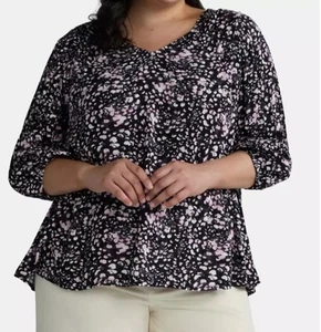 Terra & Sky Poet Sleeve Plus Size 2X 20W-22W Peasant Blouse Floral Dot Violet - Picture 1 of 9
