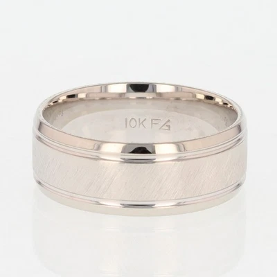7.9mm Brushed Finish Inlay Wedding Band Ring 10k White Gold 7.08 Grams Size 10 - Image 1 of 4