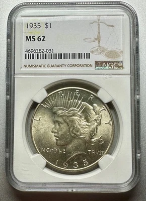 1935  PEACE DOLLAR   NGC  MS62   BETTER DATE - Image 1 of 4