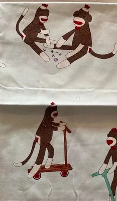 FABRIC Sock Monkey MonKey'n Round Blue Erin Michael Moda Quilt Cotton 12 in Rare - Image 1 of 4