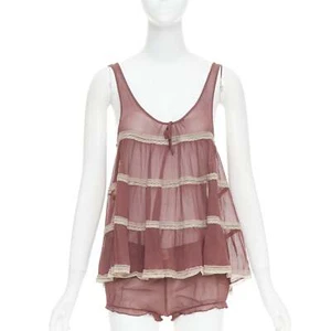 KIKI DE MONTPARNASSE plum pink 100% silk babydoll bloomer cami shorts set - Picture 1 of 11