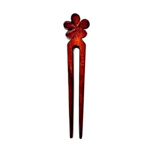 Hawaiian Plumeria Flower Hand Carved Hawaii Koa Wood Hair Stick Pick 6.5" - Picture 1 of 4