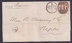 1876 4d Vermilion SG152 Pl 15 LJ Leeds Duplex to Naples via France FU - Picture 1 of 2