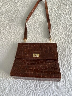 Bolso de mano Talbots marrón charol cocodrilo en relieve vintage cartera Foto 1 de 4
