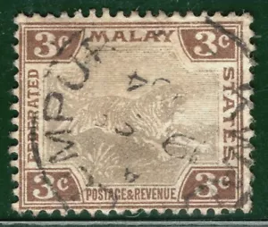 MALAYA FMS TIGER Stamp 3c CDS Used {samwells-covers} XBLUE32 - Picture 1 of 6